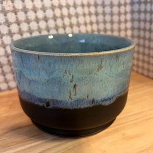 Handcrafted Blue Stoneware Planter – 5.5” Wide, 3.5” Tall – Drainage Hole – Two-Tone Satin Matte Glaze