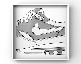 Minimalist Air Max 1 Print – Line Art Sneaker Poster for Collectors | Black & White Wall Art