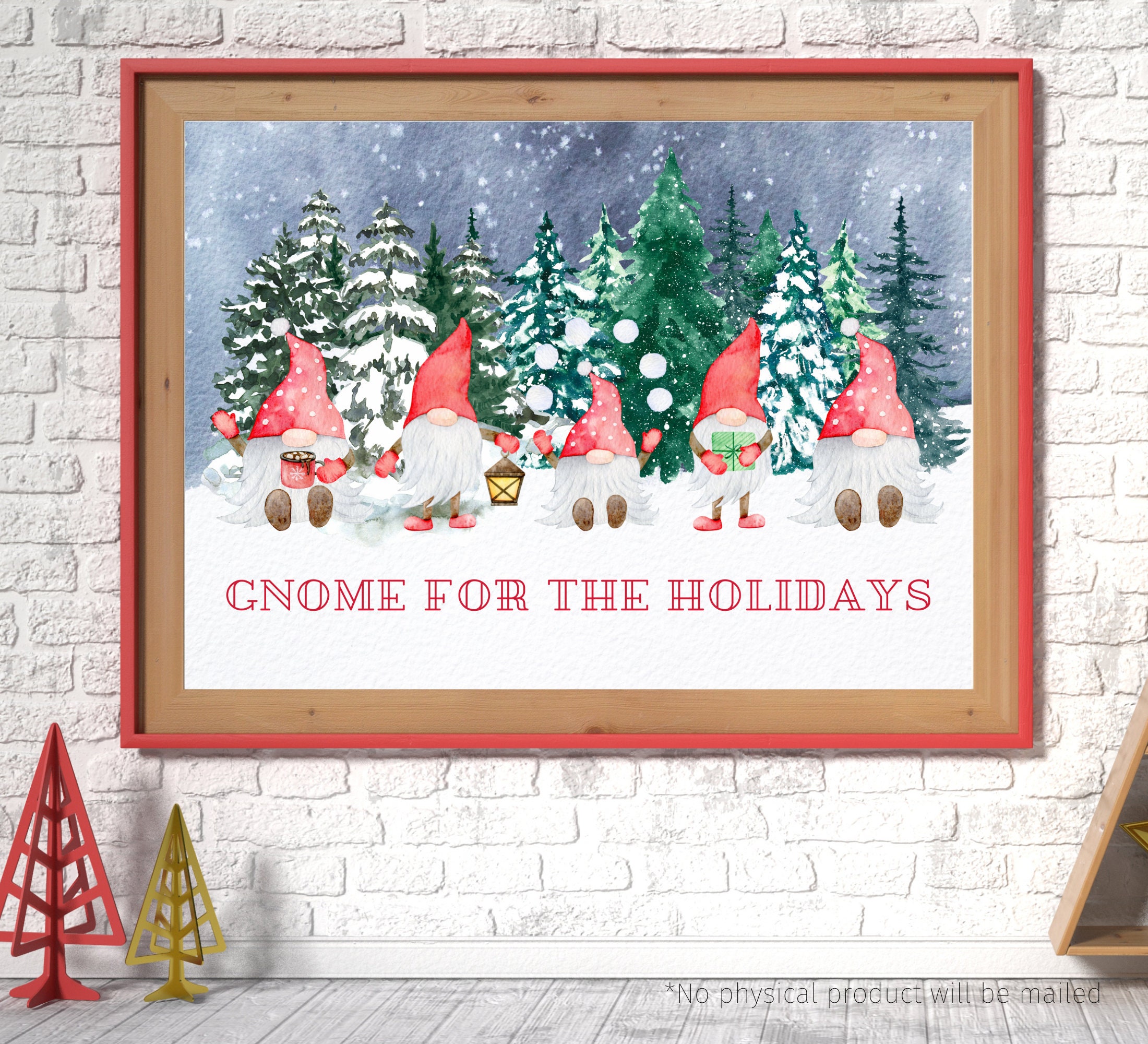 Christmas Gnome Wall Art Printable, Gnome for the Holidays, Watercolor