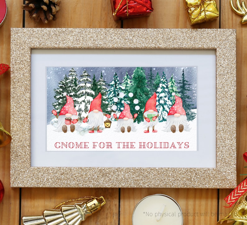 Christmas Gnome Wall Art Printable, Gnome for the Holidays, Watercolor