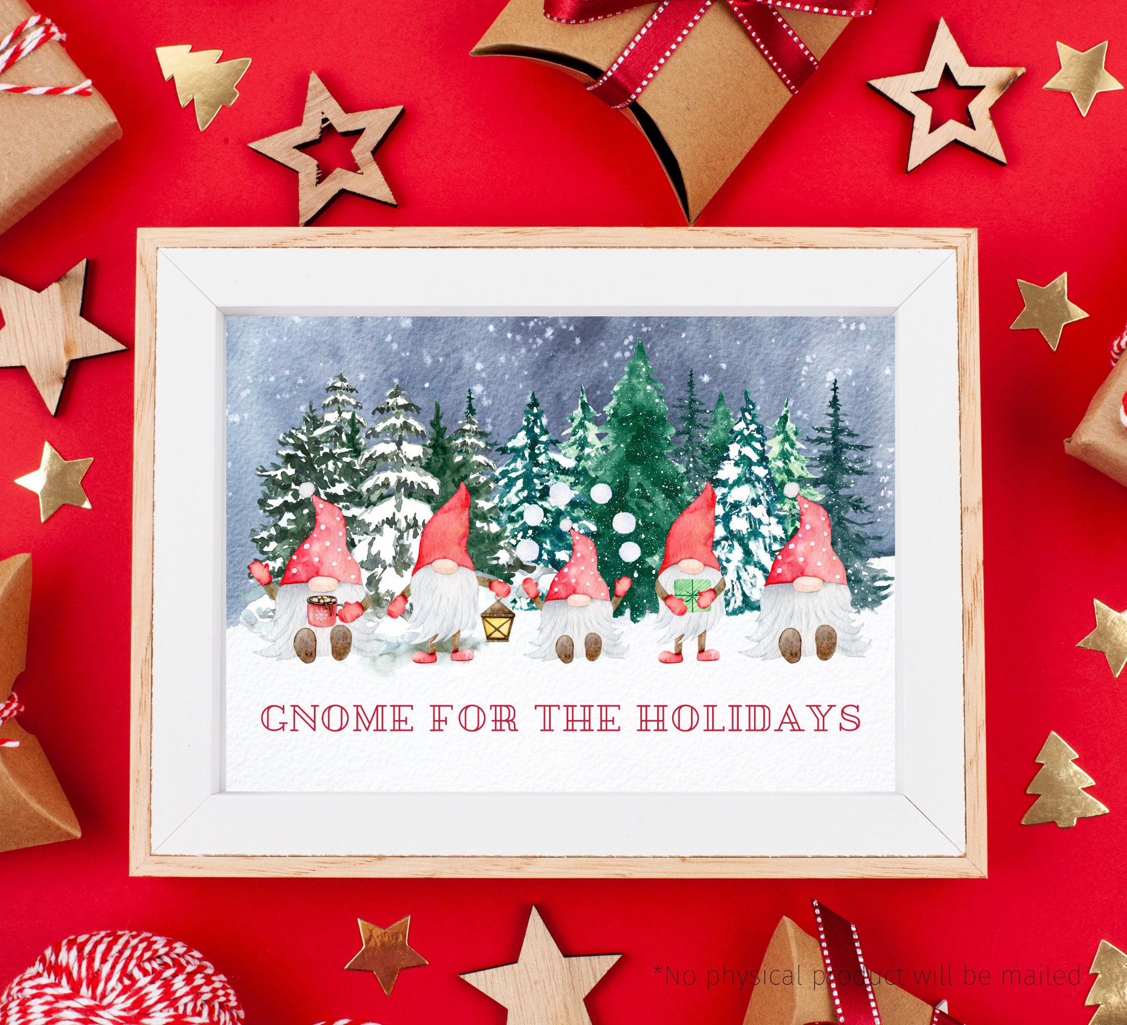 Christmas Gnome Wall Art Printable, Gnome for the Holidays, Watercolor