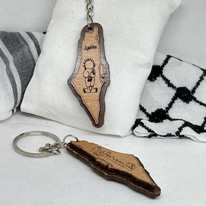 Palestinian Wood Map Handala Keychain