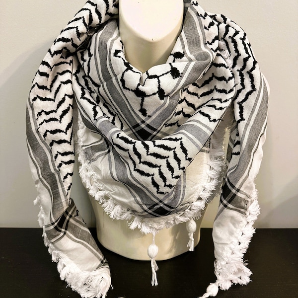 Authentic Hadab Palestinian Keffiyeh Made in Jordan (Slight Flaws) Kuffiya Shmagh Scarf (We ship to Canada & UK)