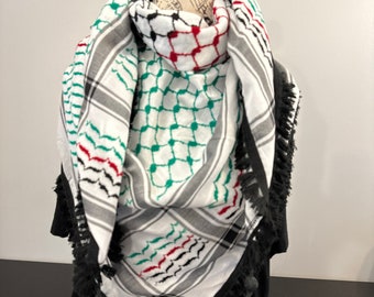 Red/Green/Black/White Palestinian Flag Colors Keffiyeh (Slight Flaws) Made in Jordan