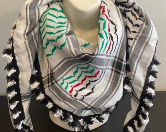 Red/Green/Black/White Palestinian Flag Colors Keffiyeh (Slight Flaws) Made in Jordan