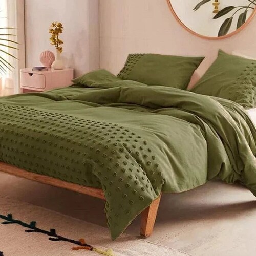 3 Pc Moss Green Duvet Cover Dorm Bedding Set Boho Bedding Etsy