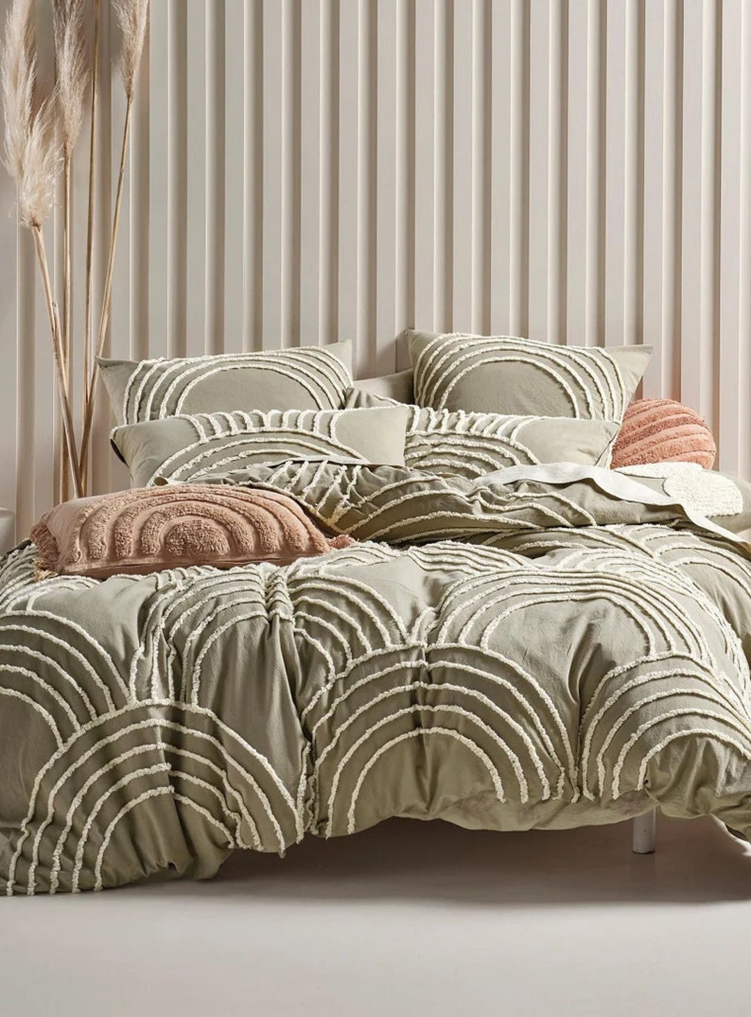 3 Pcs Forest Green Tufted Duvet Cover Comforter Cover Set Etsy