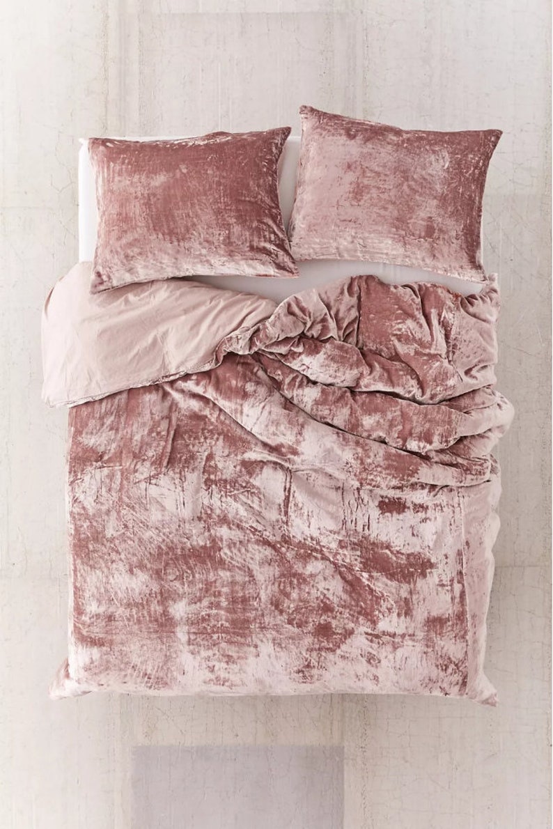 3 Pieces Rose Crush Velvet Bedding Set Luxury Crushed Velvet Etsy