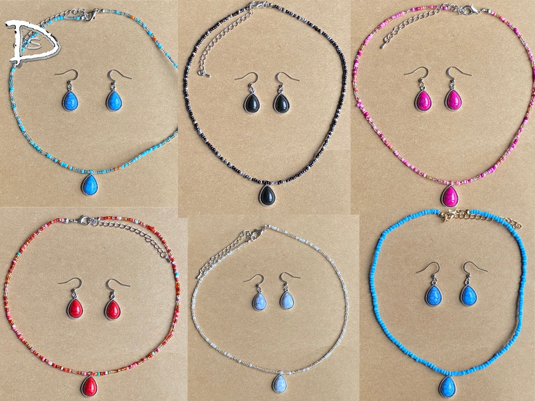 Beaded Jewelry Sets Beaded Necklace and Earring Set Beaded Etsy