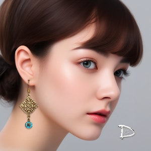 Cyan Ocean Blue Earrings | Moroccan Jewelry | Wedding Bridal Jewelry | Gold Earrings | Party Wedding Earrings | Dangle and Drop Earrings