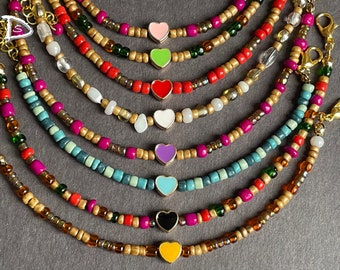 Minimalist Bracelet | Heart Bracelet | Small Bead Bracelet | Colorful Bead Bracelet | Boho Bohemian Bead Bracelet | Minimalist Jewelry