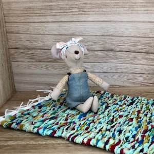Handmade Woven Dollhouse Rag Rug - Aqua - 9.5” x 6”