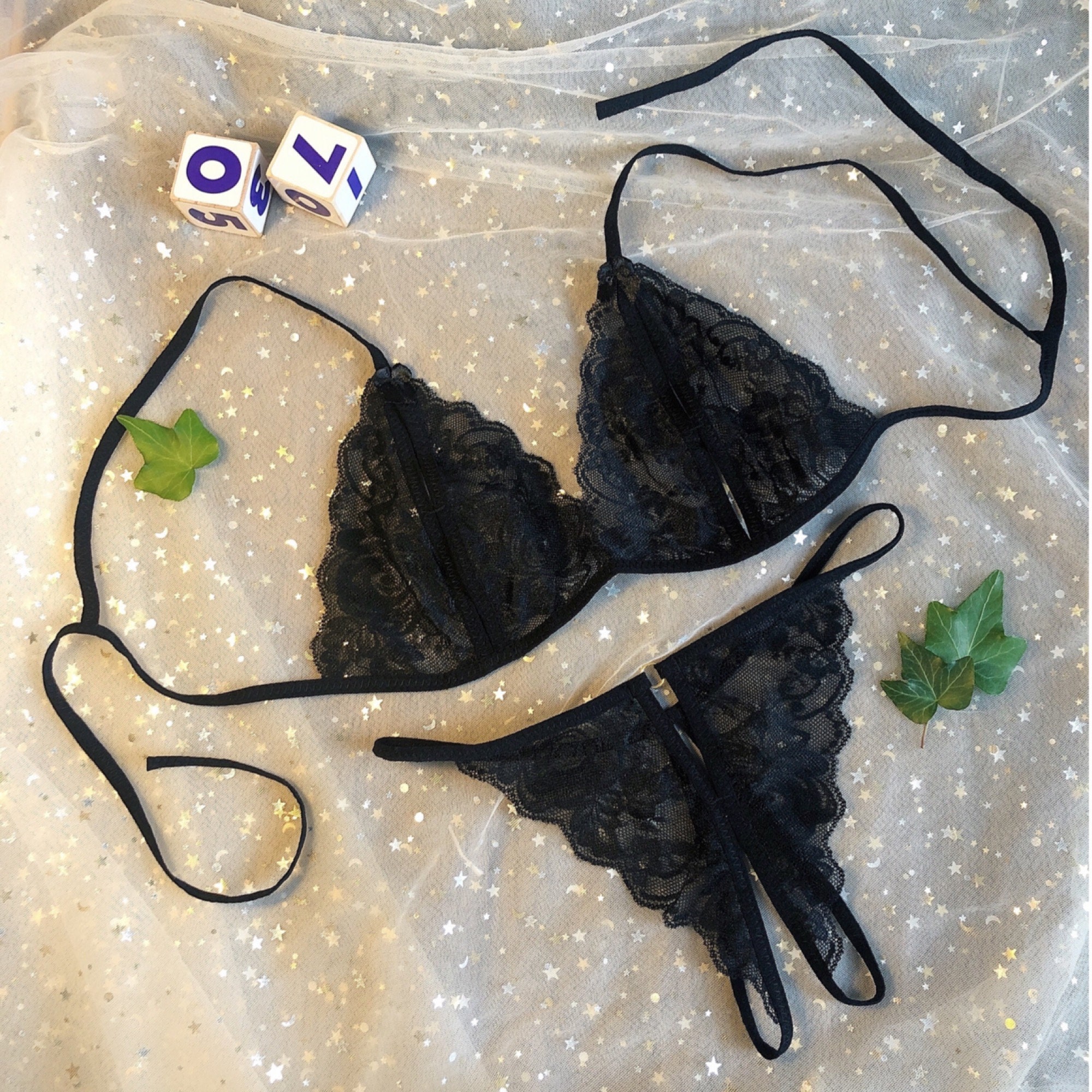 Sexy Bra With Crotchless Panty Black See Through Lingerie Set Lace Bra ...