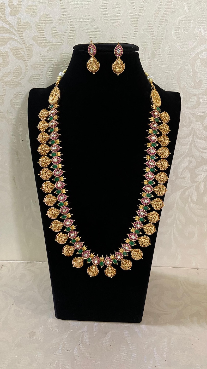 Lakshmi Haram With Earrings | Temple Traditional Necklace image 1