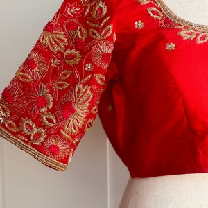 Red embroidery blouse | Bridal saree blouse | custom embroidery blouse image 7