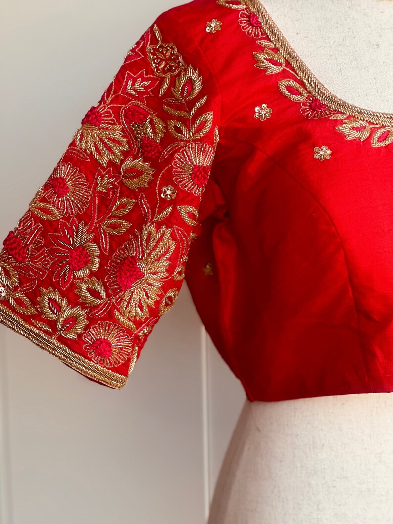 Red embroidery blouse | Bridal saree blouse | custom embroidery blouse image 7