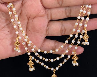 Pearl Champaswaralu | Hair accessories | indian Ear Chains