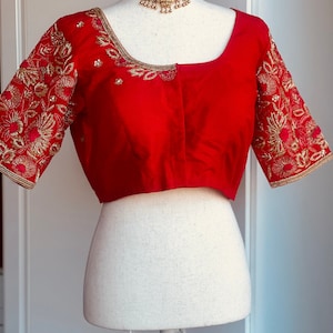 Red embroidery blouse | Bridal saree blouse | custom embroidery blouse image 1
