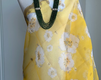 Pure organza printed dupatta | Yellow dupatta