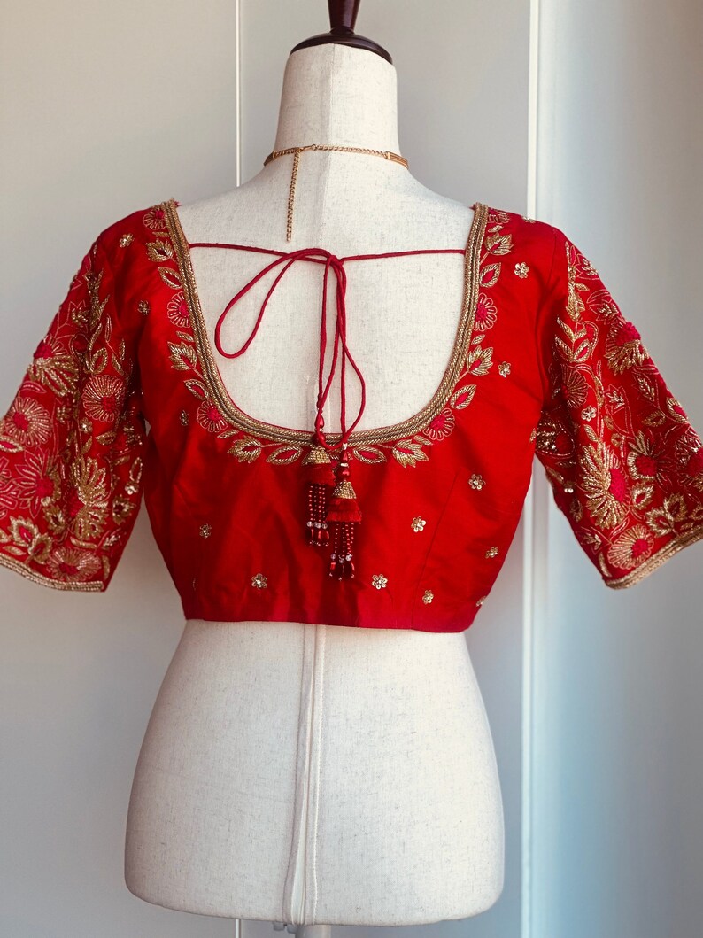 Red embroidery blouse | Bridal saree blouse | custom embroidery blouse image 10