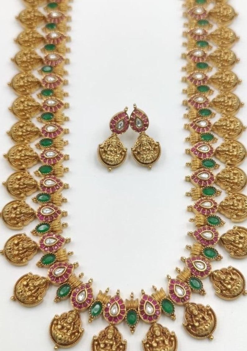 Lakshmi Haram With Earrings | Temple Traditional Necklace image 2