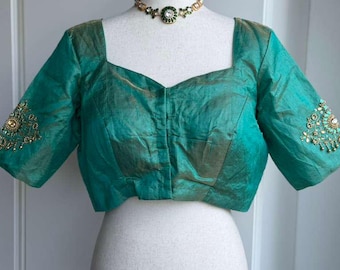 Raw Silk Tissue Embroidery Blouse | Readymade Blouses in USA
