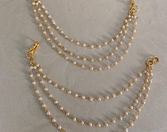 3Line Pearl Ear chains | Hair accessories | Champaswaralu