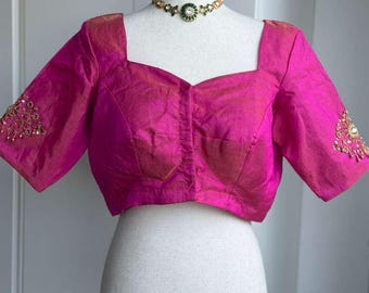 Raw Silk Tissue Embroidery Blouse | Readymade Blouses in USA