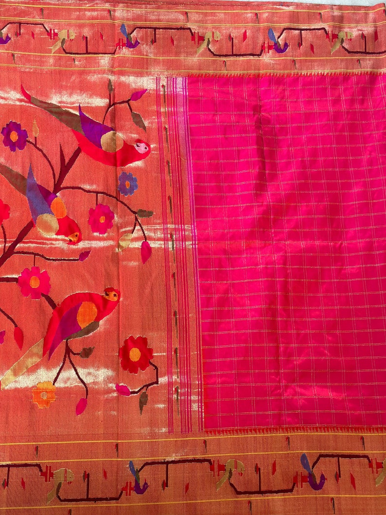 Hot Pink Pure Paithani Handloom Saree Sarees in USA Handloom Saree Etsy
