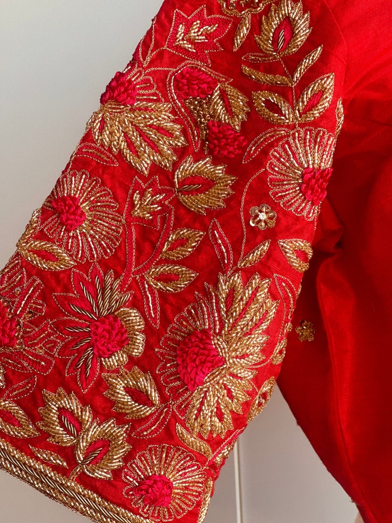 Red embroidery blouse | Bridal saree blouse | custom embroidery blouse image 3