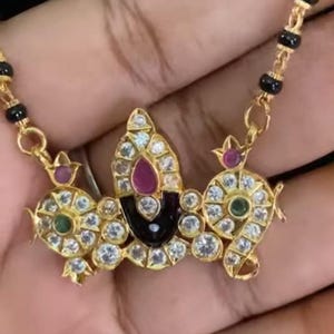 AD Balaji Pendant Mangalsutra | Black Beads Necklace | Traditional Mangalasutra image 3