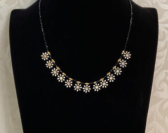 16” length AD Flower Pendants Mangalasutra | Traditional Black Beads Necklace