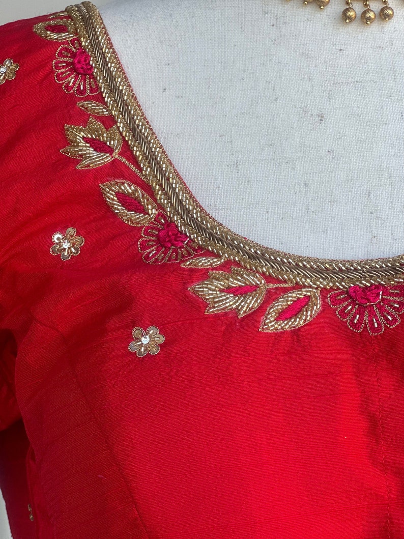 Red embroidery blouse | Bridal saree blouse | custom embroidery blouse image 4