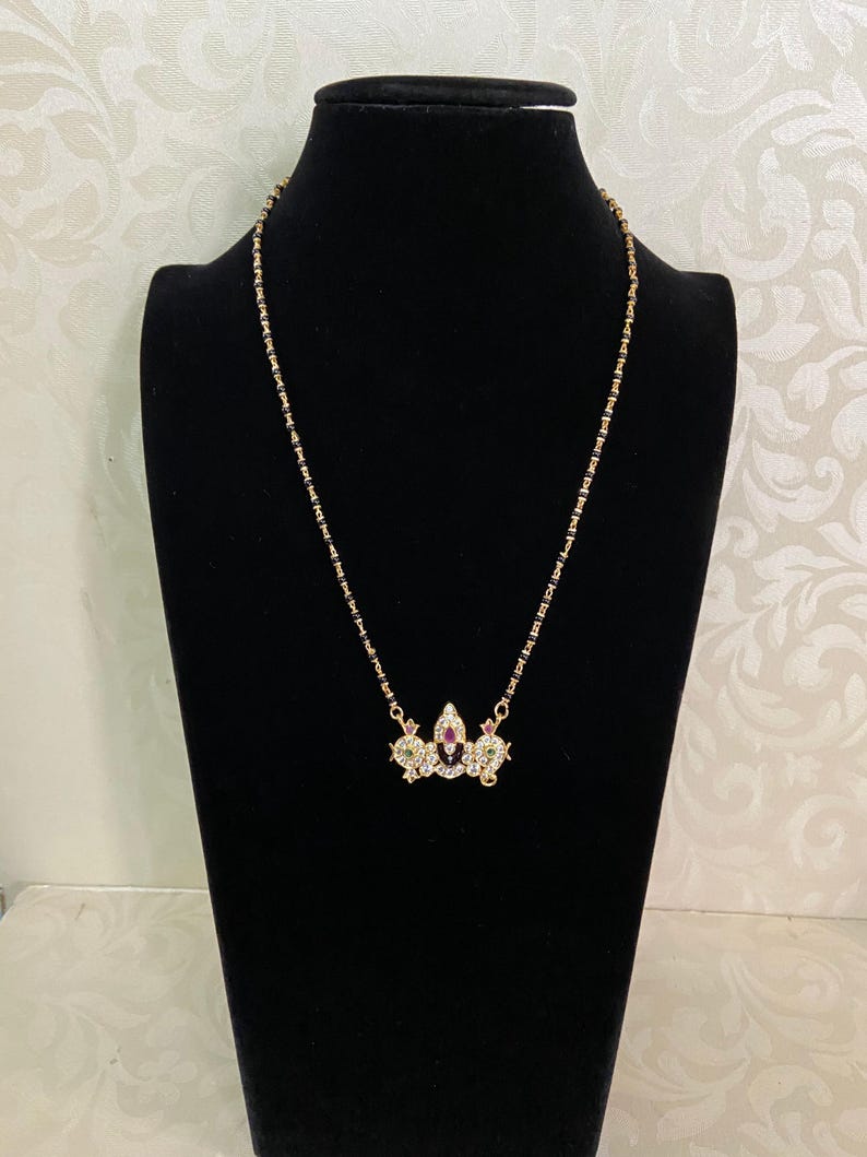 AD Balaji Pendant Mangalsutra | Black Beads Necklace | Traditional Mangalasutra image 1