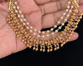 Pearl Antique Champaswaralu | Indian Ear Chains | Hair accessories