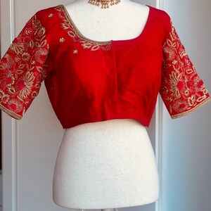 Red embroidery blouse | Bridal saree blouse | custom embroidery blouse image 6