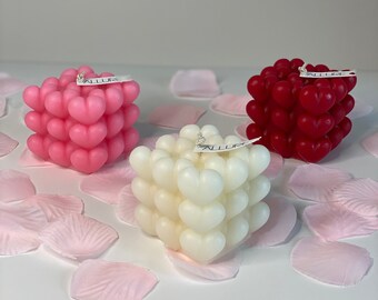 Heart Shaped Bubble Cube Candle | Valentine's Day Heart All Natural Soy Wax Candle