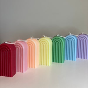 Colourful Rainbow Arch Candle | Tall Arch Candle Table Decor | Natural Soy Wax Candles