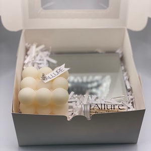Bubble Cube Sculptural Soy Candle Gift Box | Matchsticks & Candle Tray All Natural Eco-Friendly Decorative Gift Set