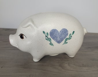 Vintage Hand Painted Stoneware Piggy Bank | Vintage Coin Bank | Unique Piggy Bank |