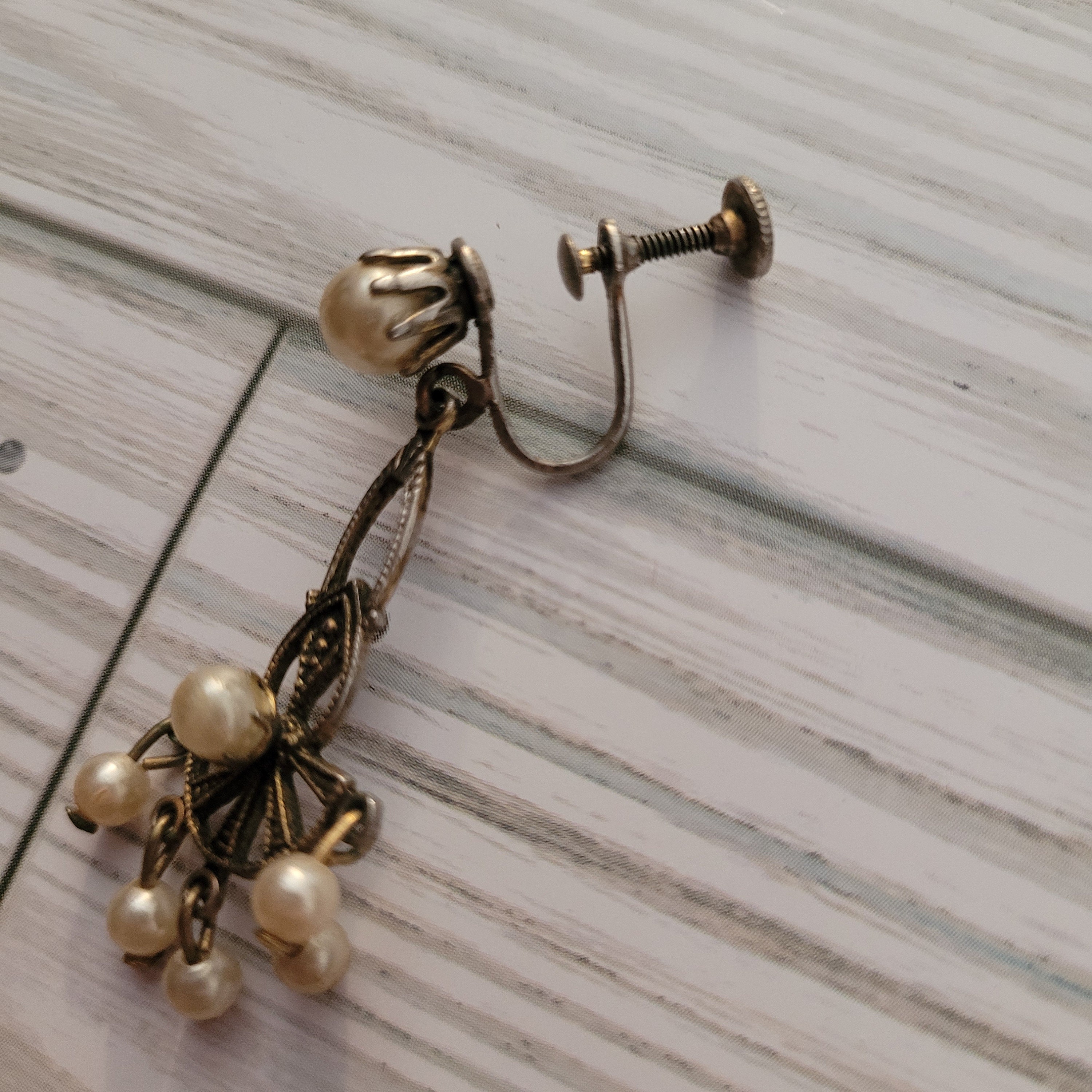 Vintage Screw Back Pearl Art Deco Earrings Assumed Circa 1930s Vintage