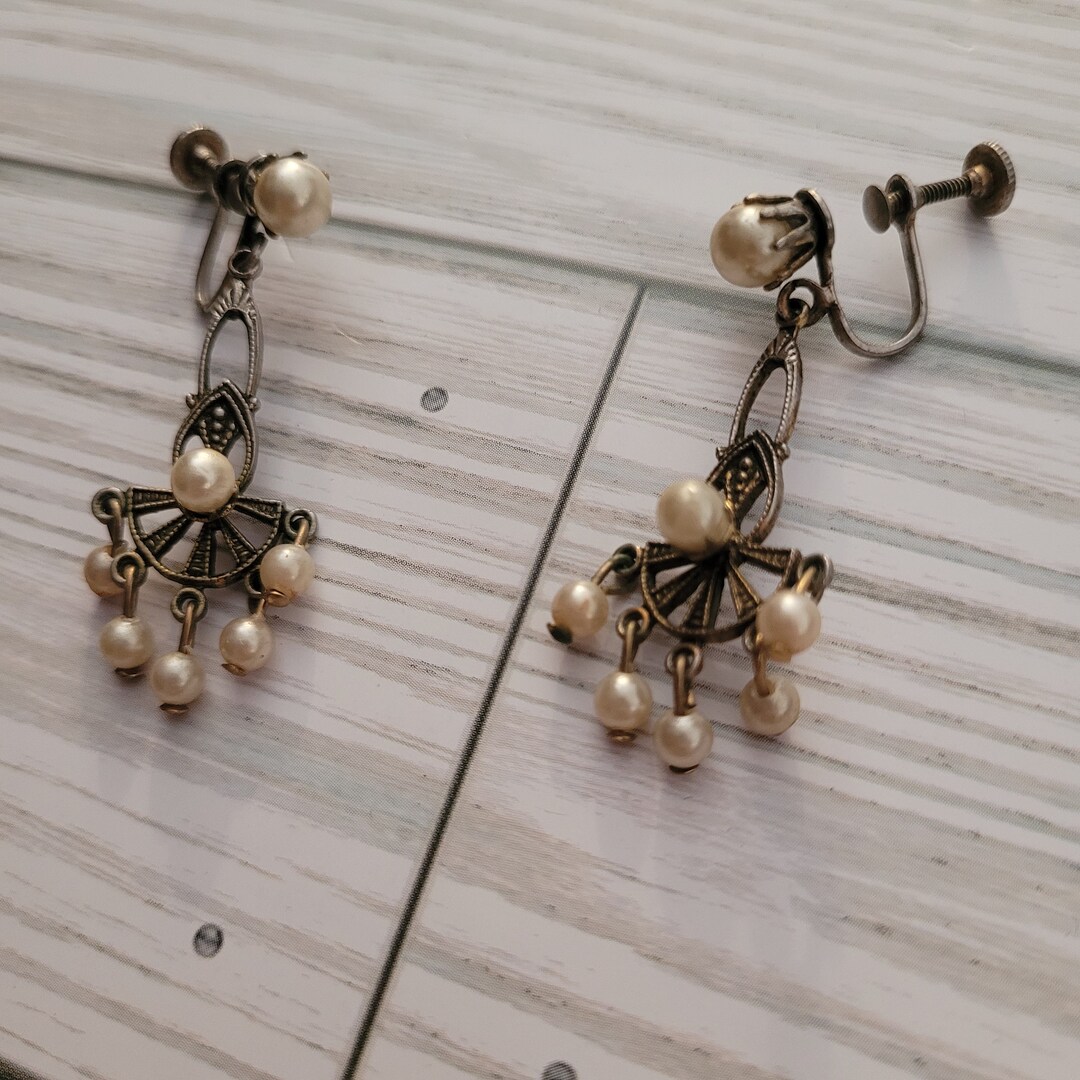 Vintage Screw Back Pearl Art Deco Earrings Assumed Circa 1930s Vintage
