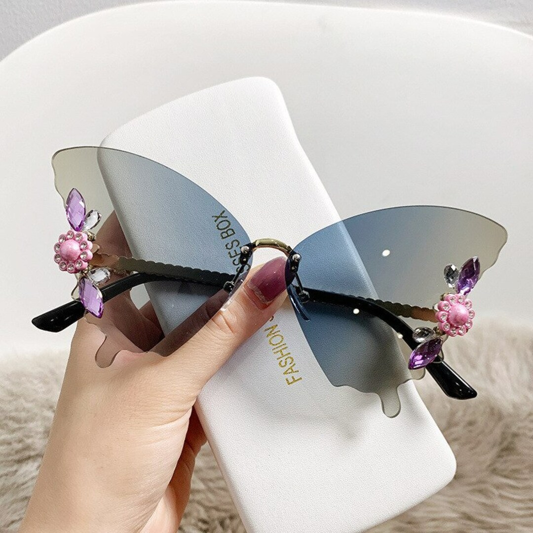 Crystal Butterfly Frameless Eyewear, Vintage Rimless Shades With Pearl ...