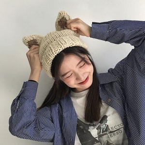 1pc Cute striped niche personality knitted wool hat autumn/Winter warm fox  tail knitted hat trend