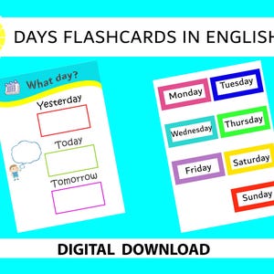 Days Flashcards Arabic; Flashcards of the days of the week in Arabic, calendar