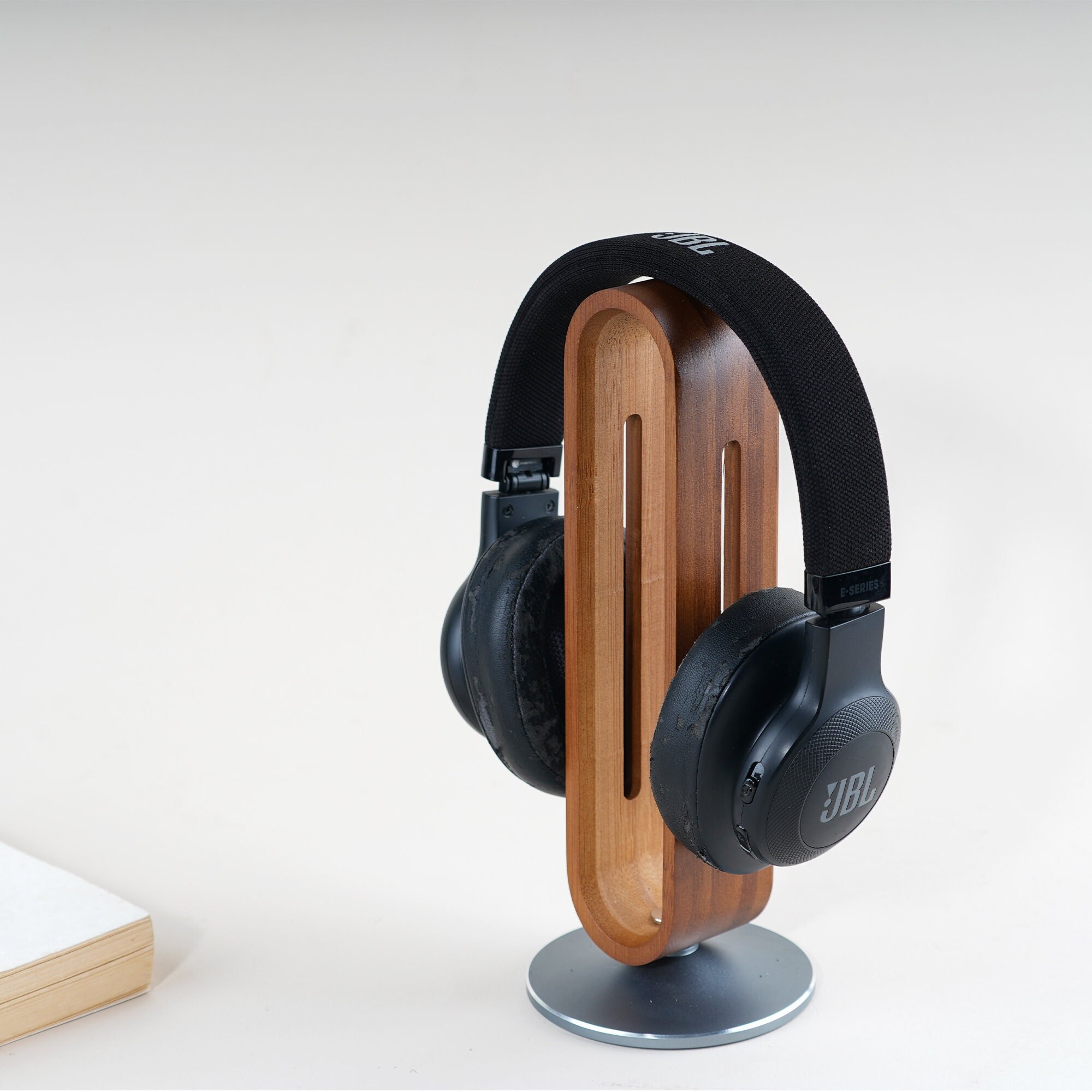 Walnut Wood Headphone Rack Hook Desk Tabletop Tape Under Desk Mount Headphone Hanger Holder For