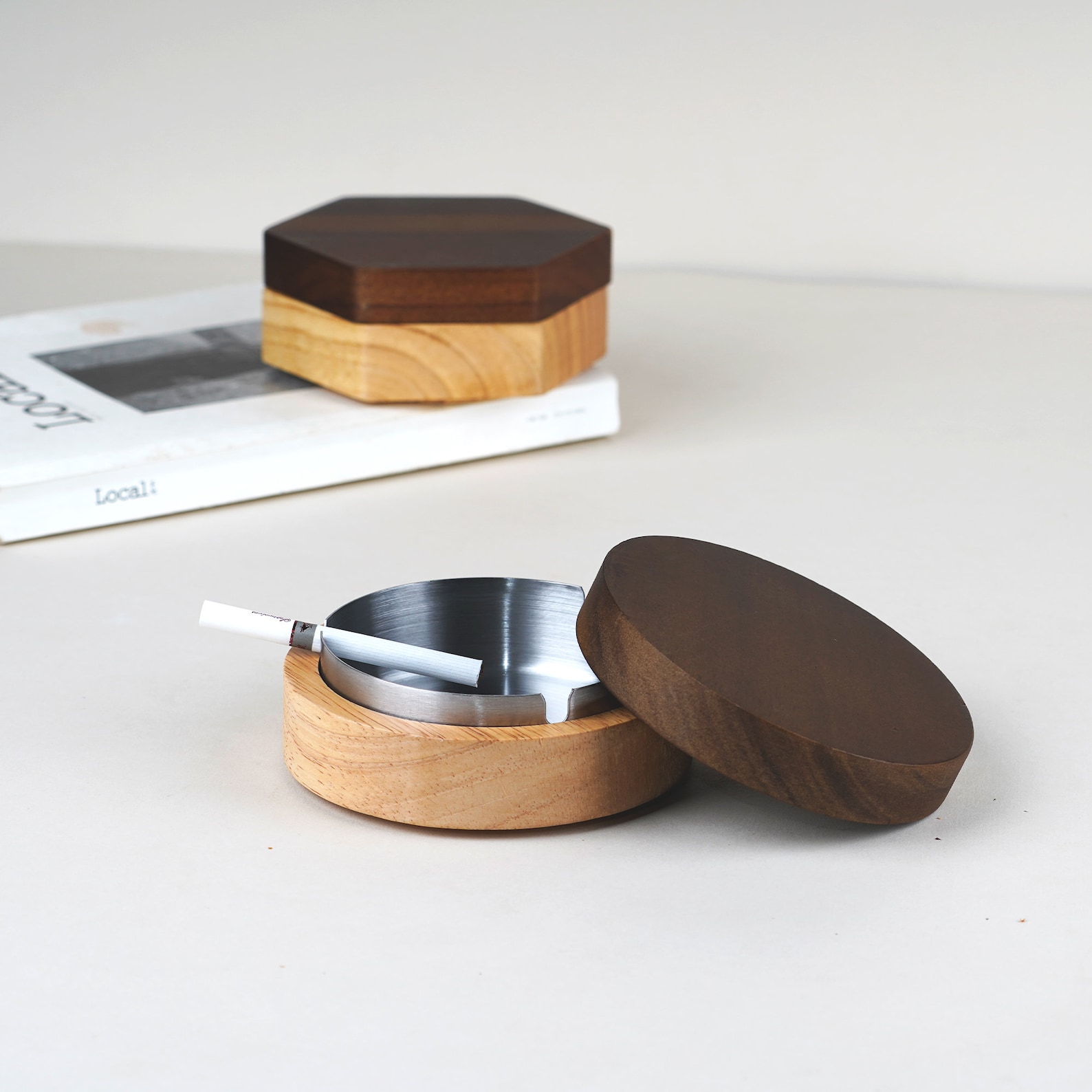 Personalized Cigarette Ashtray With Lid Two Color Wood Ash Etsy