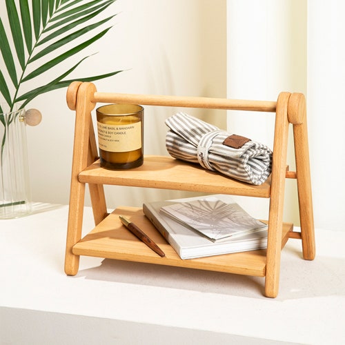Wood Countertop Shelf Organizer 2tier Table Rack Assemble Etsy