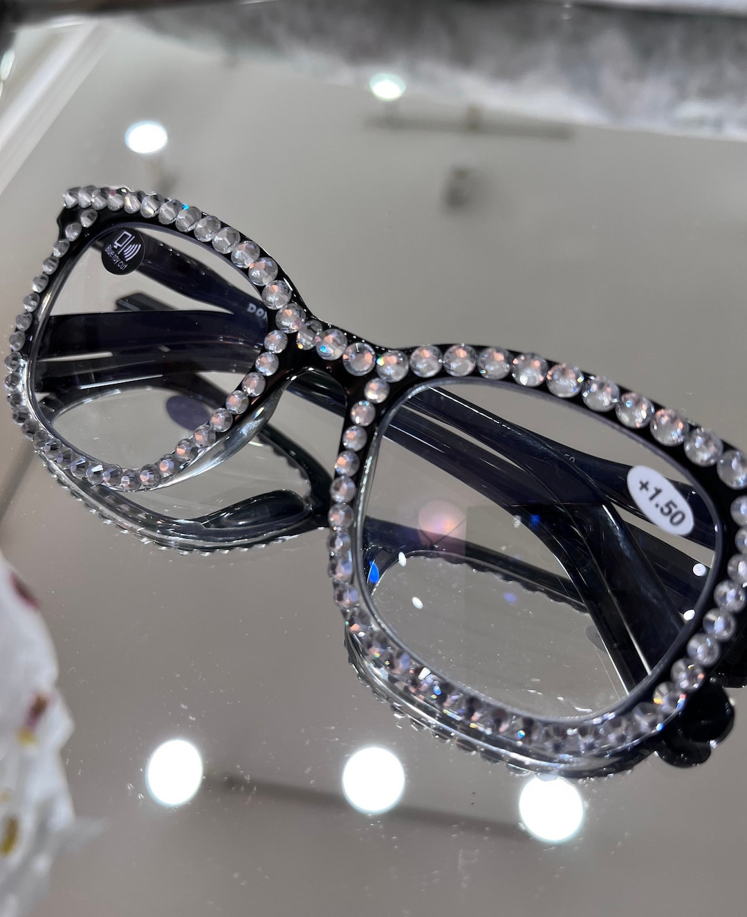 black rhinestone reading glasses