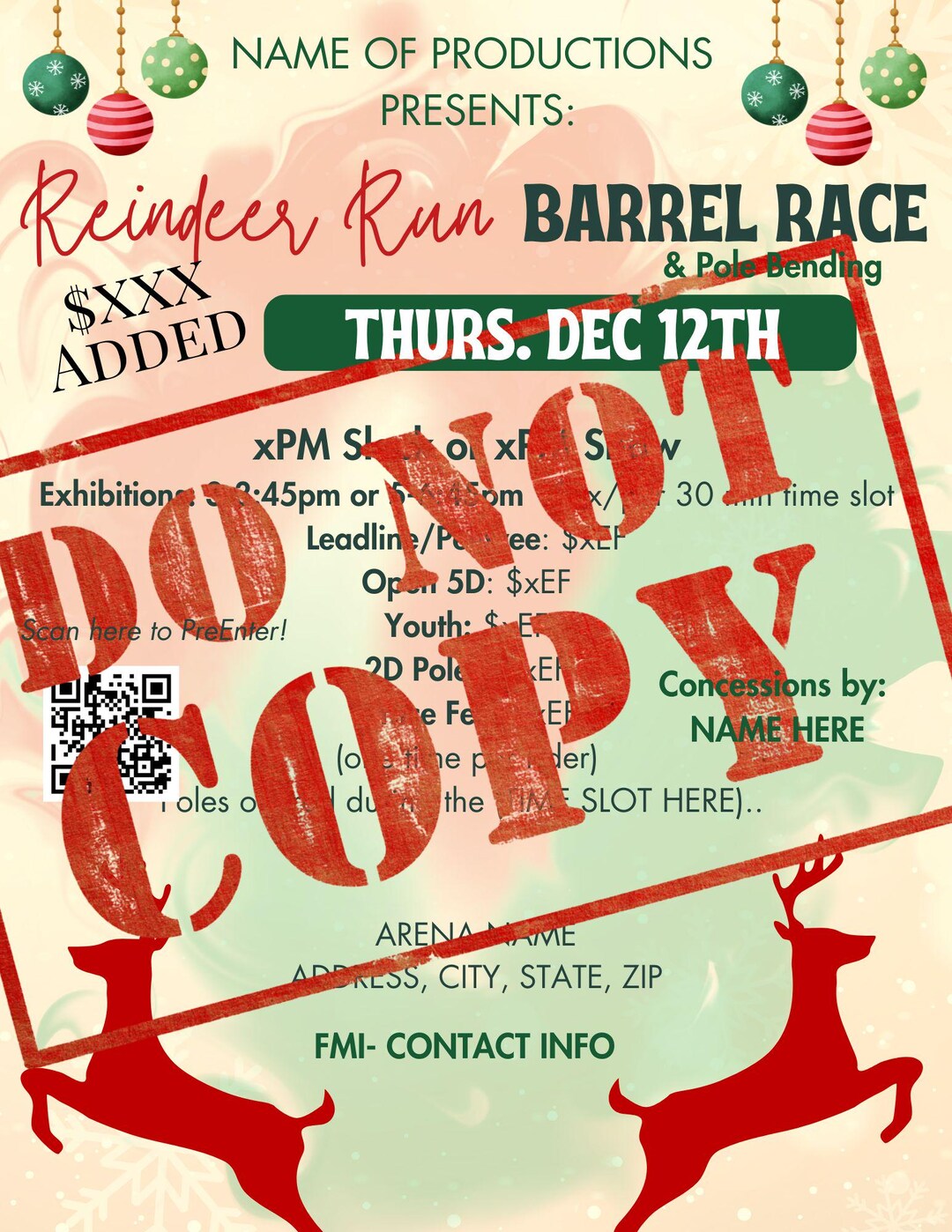 Reindeer Barrel Racing Flyer Template – Western Christmas Event ...
